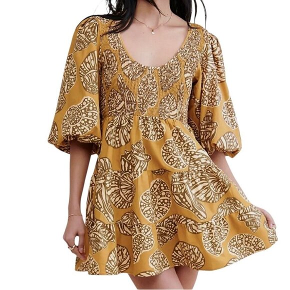 Girl and The Sun Imogen Mini Dress SeaChange Print Size XXS Puff Sleeve NWT - Picture 1 of 14